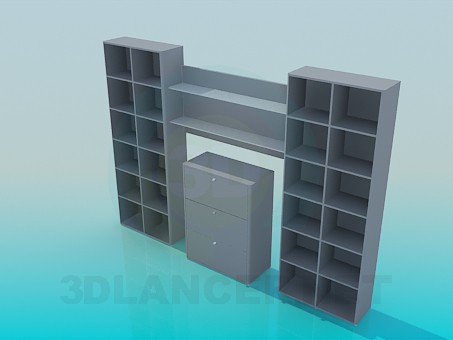 3d модель Стеллаж для книг с комодом в центре – превью 3d модель Стеллаж для книг с комодом в центре – превью