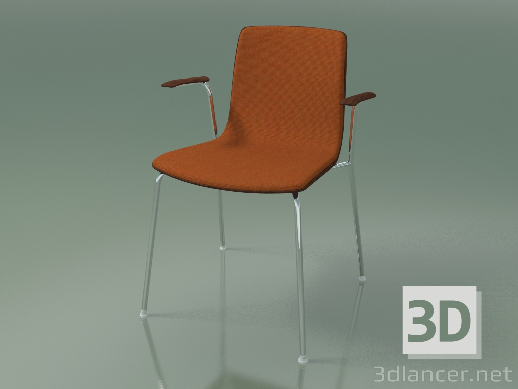 modello 3D Sedia 3935 (4 gambe in metallo, rivestimento frontale, con braccioli, noce) - anteprima