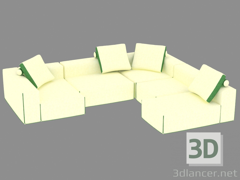 modello 3D divano ad angolo modulare - anteprima
