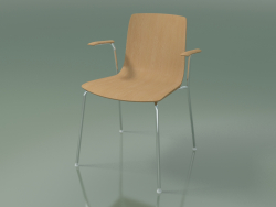 Chair 3907 (4 metal legs, with armrests, oak)