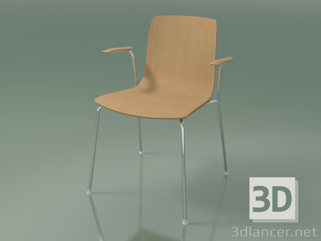 3d model Chair 3907 (4 metal legs, with armrests, oak) - preview