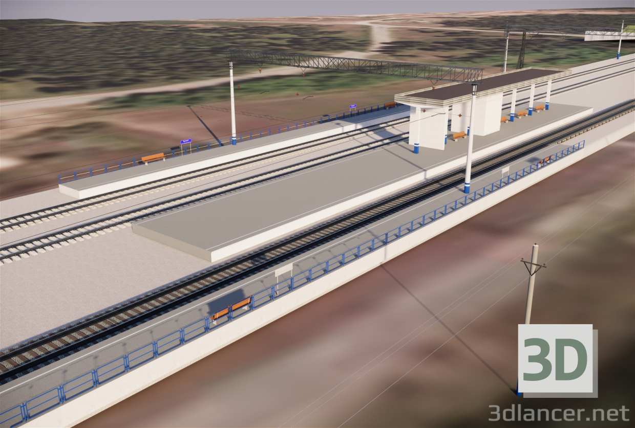 modèle 3D de Train à trois voies, arrêt Butaki acheter - rendu
