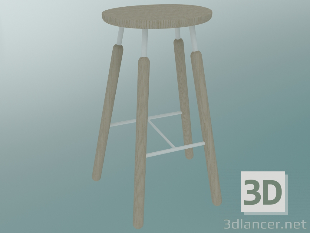 3D modeli Norm tabure (NA8, W 52xH 75cm, Beyaz toz boyalı, Doğal yağlı meşe) - önizleme