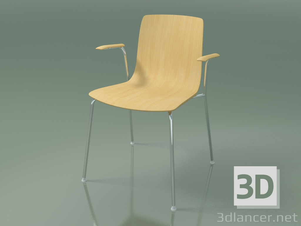 modello 3D Sedia 3907 (4 gambe in metallo, con braccioli, betulla naturale) - anteprima
