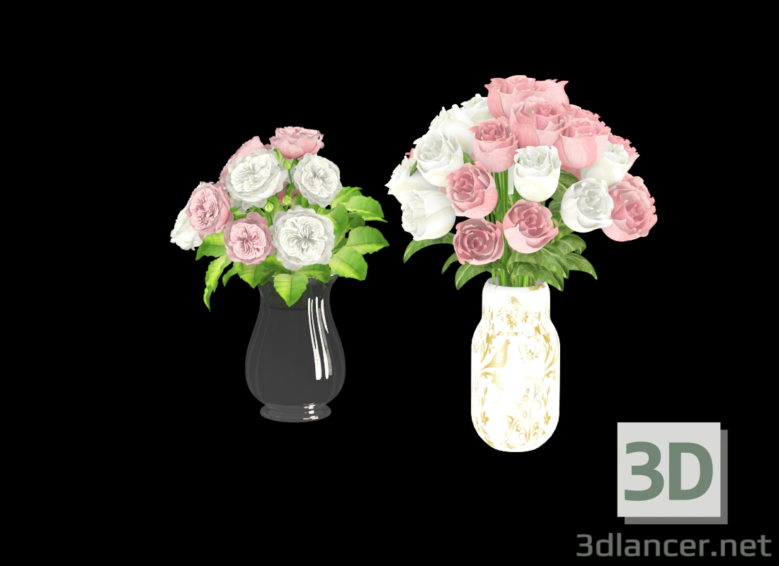 3d model two rose bouquets in vases - preview