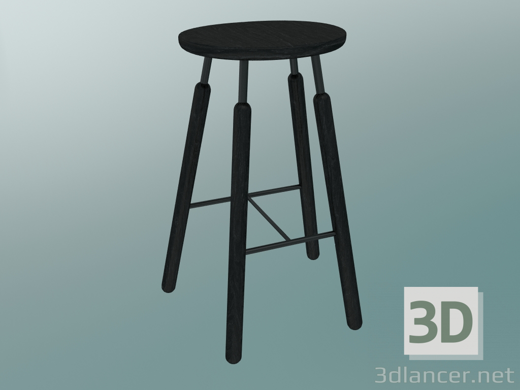 3d model Norm stool (NA8, W 52xH 75cm, Black powder coated, Black stained ash) - preview