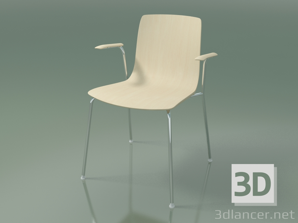 modello 3D Sedia 3907 (4 gambe in metallo, con braccioli, betulla bianca) - anteprima
