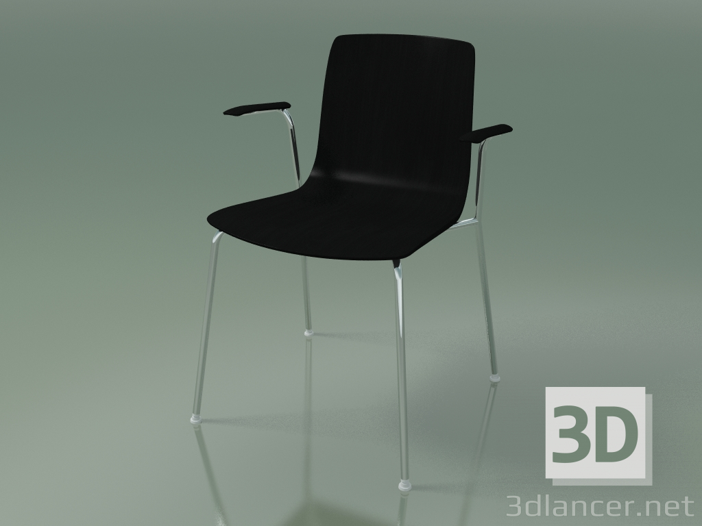 3D Modell Stuhl 3907 (4 Metallbeine, mit Armlehnen, schwarze Birke) - Vorschau