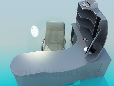 modèle 3D Bureau d’angle avec fauteuil - preview