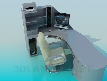 modelo 3D Escritorio esquina con sillón - escuchar modelo 3D Escritorio esquina con sillón - escuchar