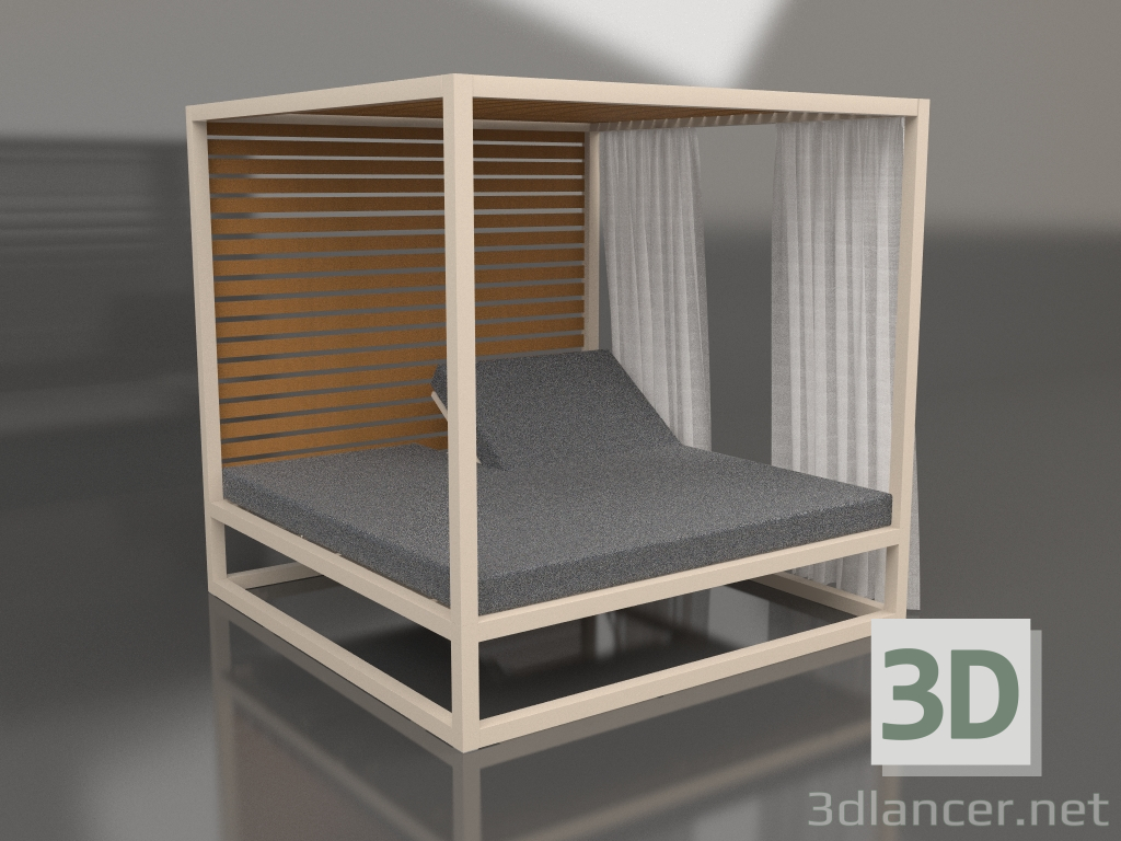 3d model Raised couch with fixed slats with side walls and curtains (Sand) - preview