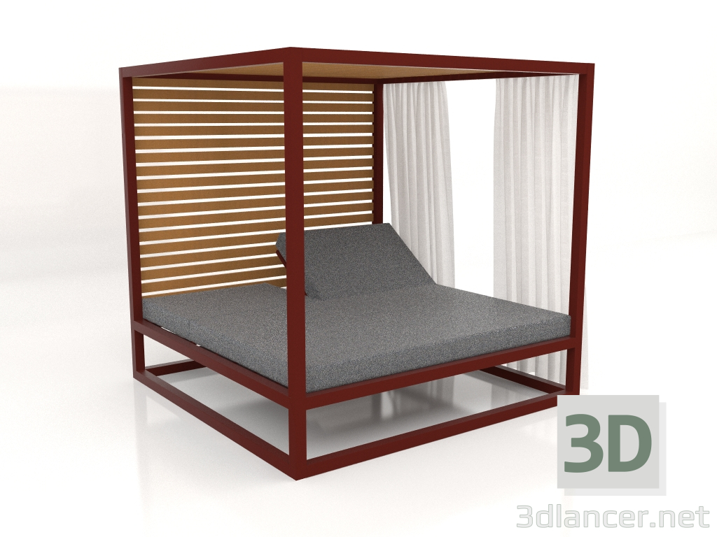Modelo 3d Sofá elevado com ripas fixas com paredes laterais e cortinas (Vinho tinto) - preview