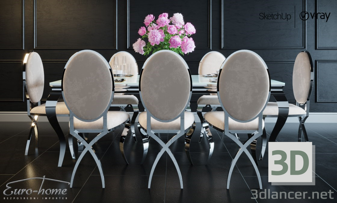 modello 3D di Set di mobili EURO-HOME, grande tavolo 6139 + sedia beige 7354 comprare - rendering