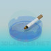 3D Modell Aschenbecher mit Zigarette - Vorschau
