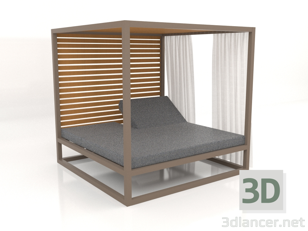 3d model Raised couch with fixed slats with side walls and curtains (Bronze) - preview