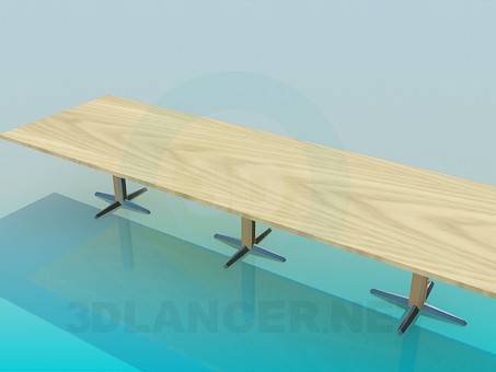 modèle 3D Table oblongue sur trois piliers - preview