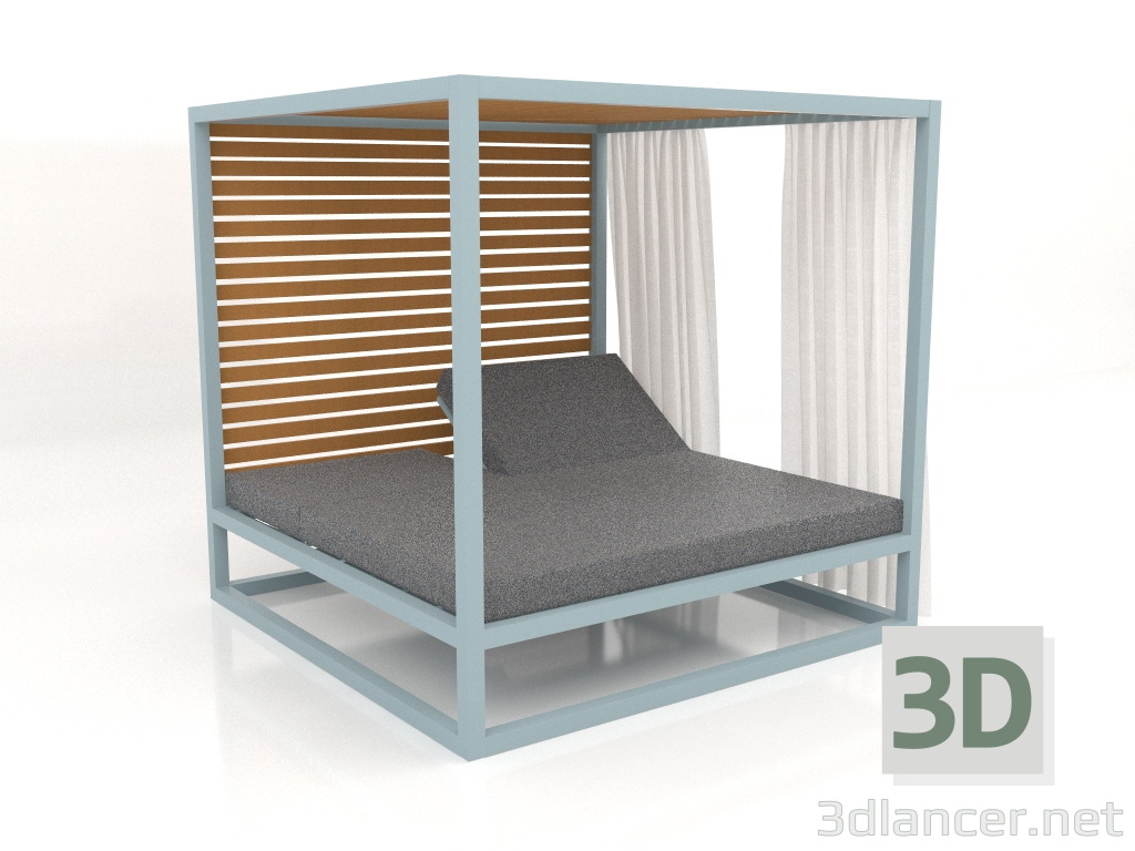 Modelo 3d Sofá elevado com ripas fixas com paredes laterais e cortinas (azul cinza) - preview