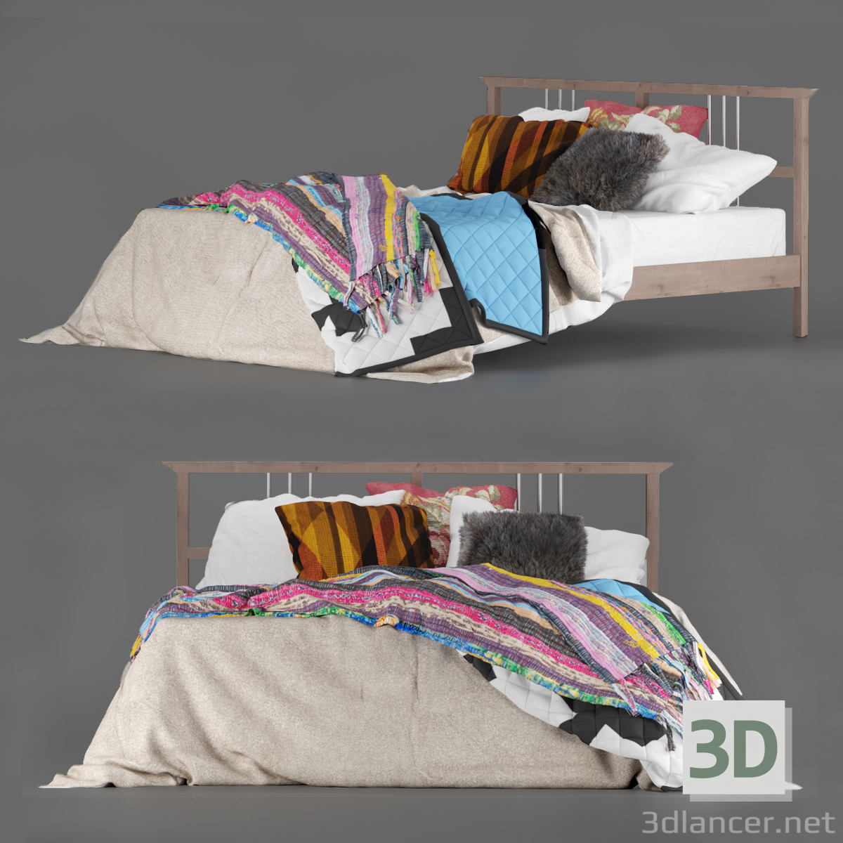 3d Bed IKEA "Rikene" Boho model buy - render