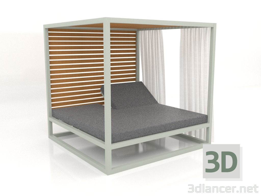 modèle 3D Canapé surélevé à lattes fixes avec parois latérales et rideaux (Gris ciment) - preview
