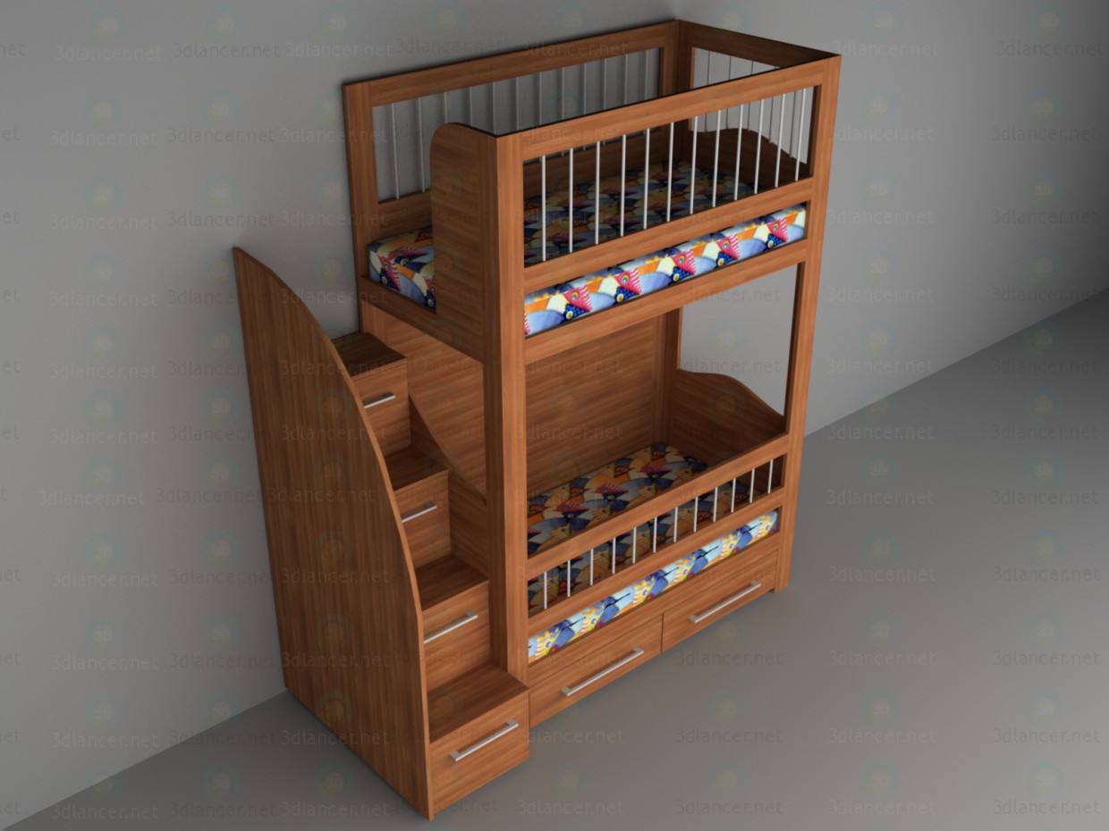 3d детская двухъярусная кровать модель купить - ракурс
