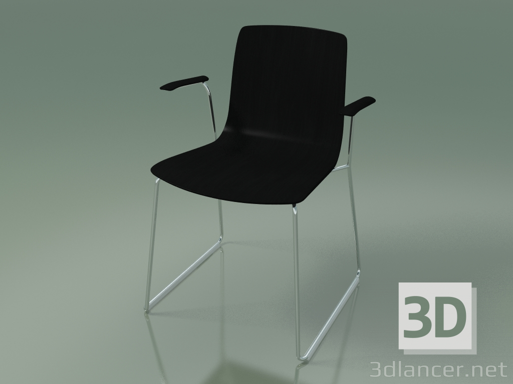modello 3D Sedia 3909 (su skid, con braccioli, betulla nera) - anteprima
