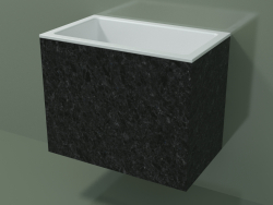 Wall-mounted washbasin (02R133101, Nero Assoluto M03, L 60, P 36, H 48 cm)