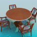 3d model Round table on a thick stalk with chairs in the complete set - preview