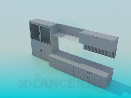 modelo 3D Armario, estantería y mesita de noche TV - escuchar modelo 3D Armario, estantería y mesita de noche TV - escuchar
