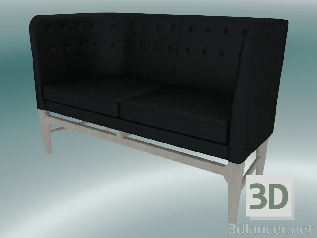 modèle 3D Canapé double Mayor (AJ6, H 82cm, 62x138cm, chêne blanc huilé, Cuir - Soie noire) - preview