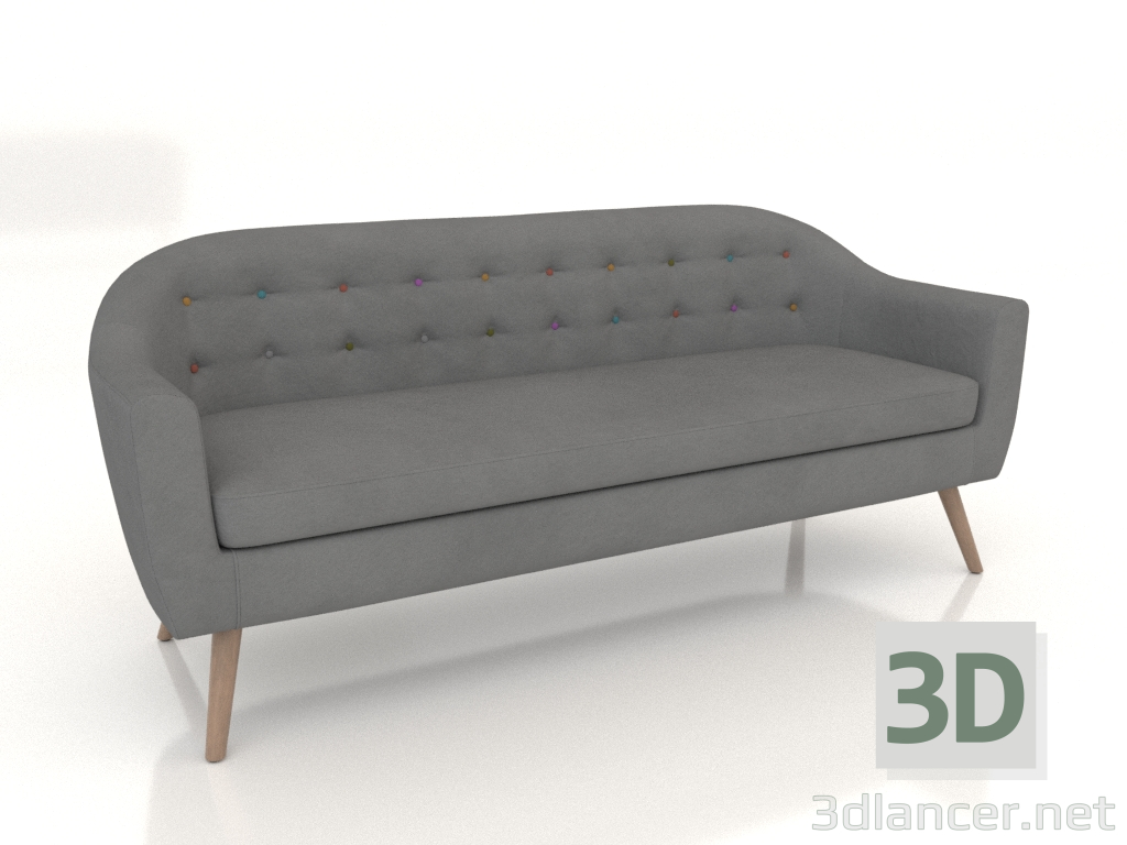 3D Modell Sofa Florence 3-Sitzer (dunkelgrau - farbige Knöpfe) - Vorschau