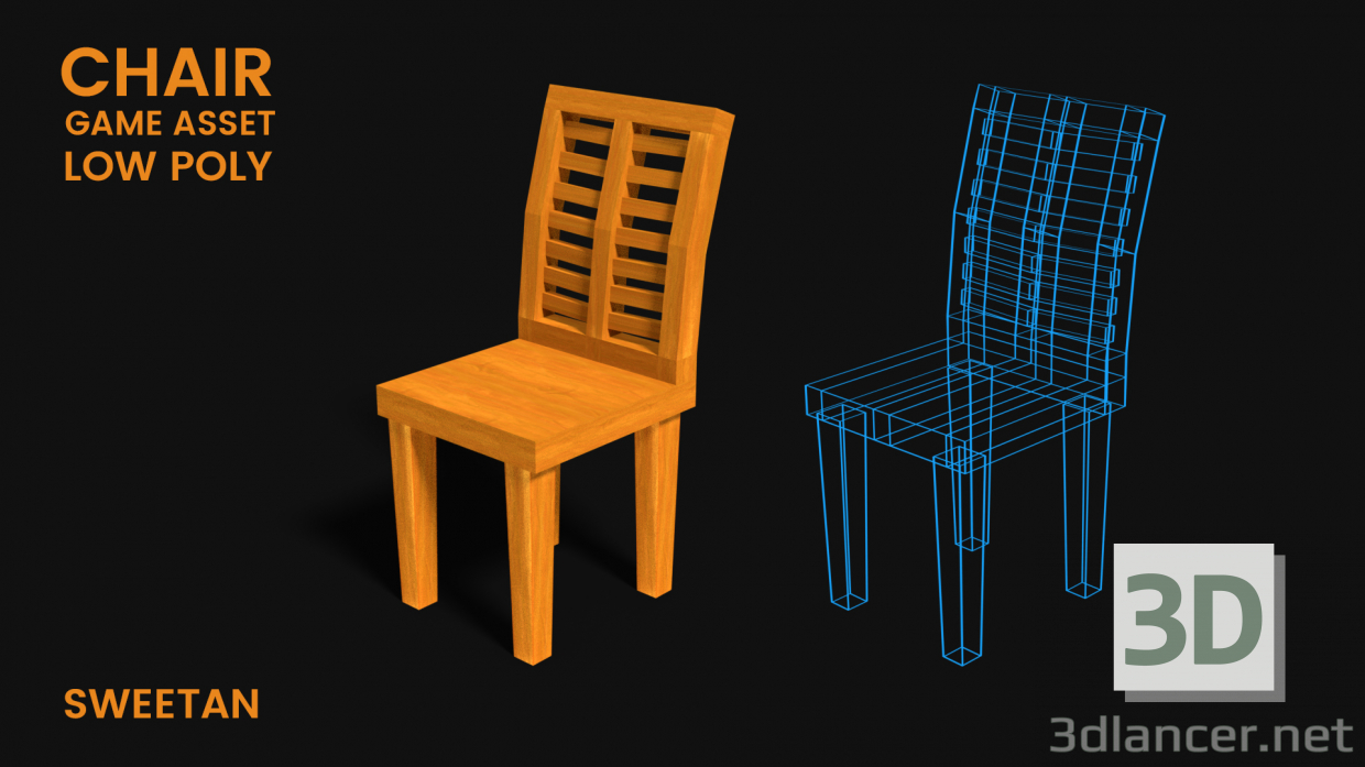 3d model Activo del juego de silla 3D - Bajo poli - vista previa