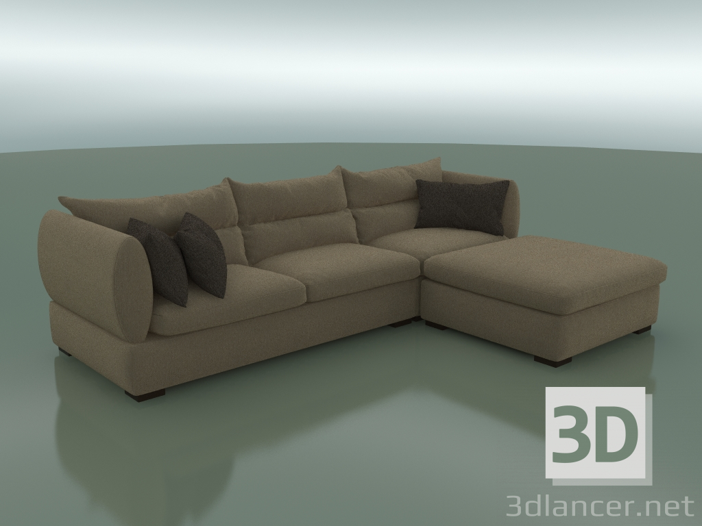 3d model Parma triple sofa with mobile pouf (3050 x 2200 x 830, 305PA-110-PPR-110) - preview