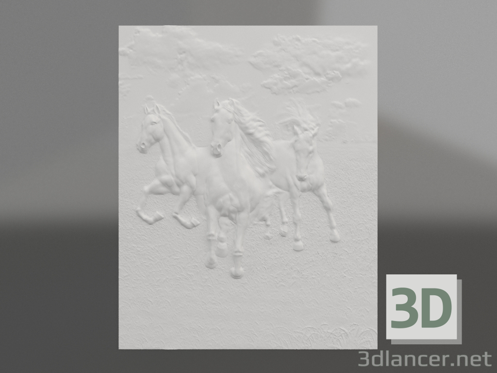 modello 3D Bassorilievo Cavalli - anteprima