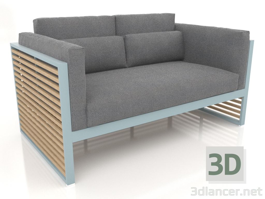 modèle 3D Canapé 2 places avec dossier haut (Bleu gris) - preview