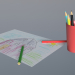 3d Цветные карандаши в стакане и детский рисунок модель купить - ракурс