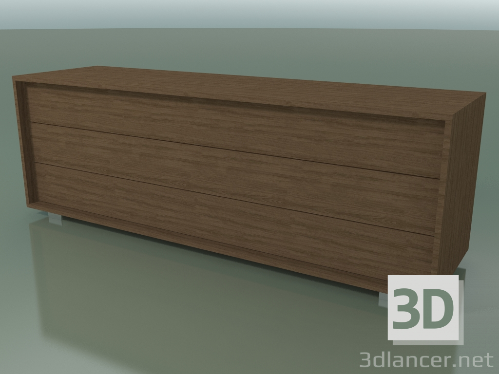 3D Modell Kommode mit 3 Schubladen (65, gebürstete Stahlfüße, naturlackierte amerikanische Walnuss) - Vorschau