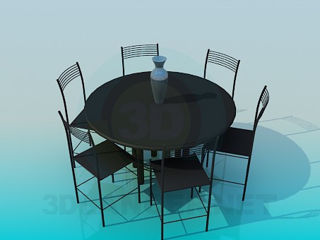 Modelo 3d Mesa redonda com cadeiras - preview