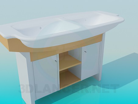 3d model Dos lavabos en una mesa de noche - vista previa