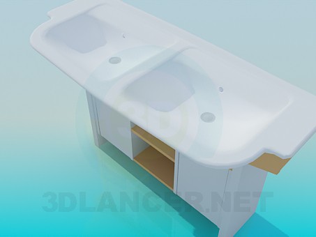 3d model Two sinks on a bedside table - preview 3d model Two sinks on a bedside table - preview