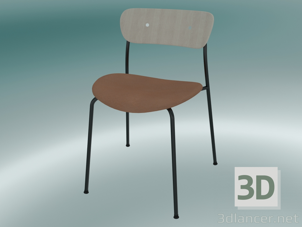 modello 3D Chair Pavilion (AV3, H 76cm, 50x52.5cm, Rovere laccato, Pelle - Cognac Silk) - anteprima
