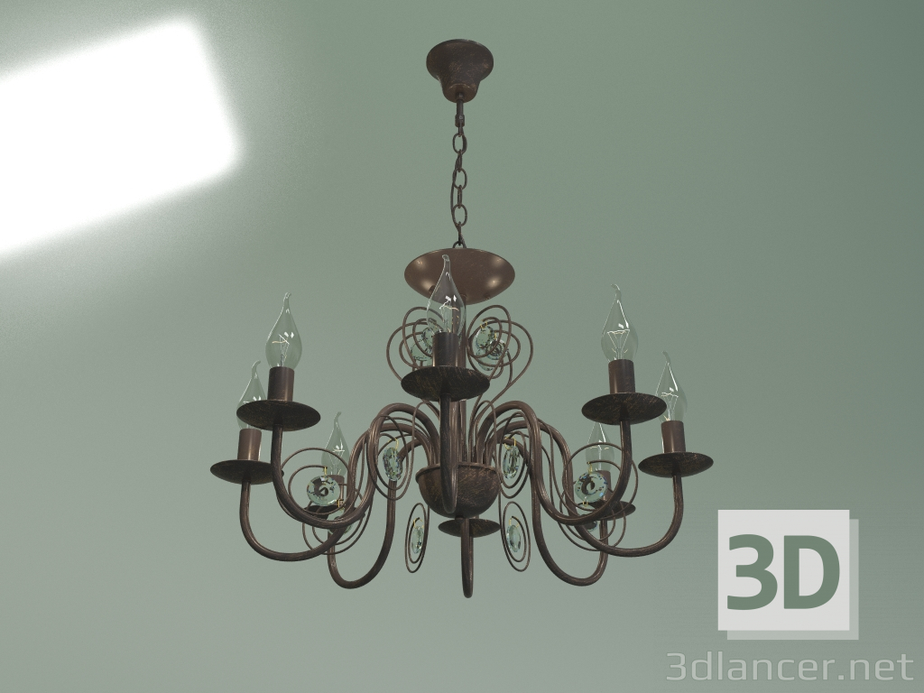 3d model Hanging chandelier 60018-8 (black with gold) - preview