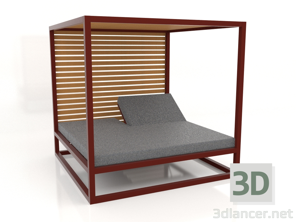 3D Modell Couch mit erhöhten festen Lattenrosten und Decke (Weinrot) - Vorschau