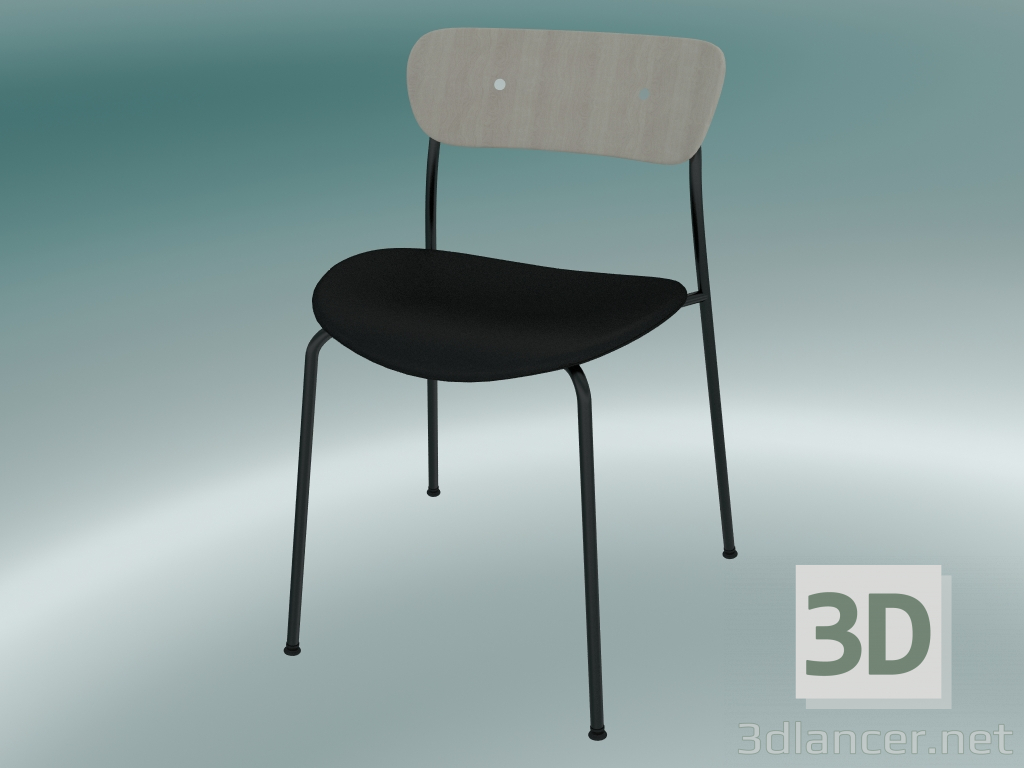 modello 3D Chair Pavilion (AV3, H 76cm, 50x52.5cm, Rovere laccato, Pelle - Seta nera) - anteprima