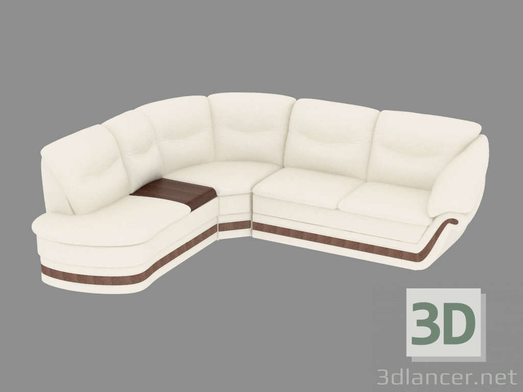modello 3D divano ad angolo in pelle con una barra - anteprima