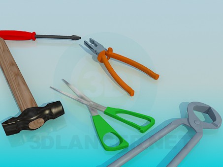 3d модель Молоток, пасатижі, ножиці, викрутка, кусачки – превью 3d модель Молоток, пасатижі, ножиці, викрутка, кусачки – превью