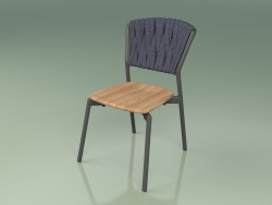 Chair 220 (Metal Smoke, Teak, gepolsterter Gürtel Grau-Blau)