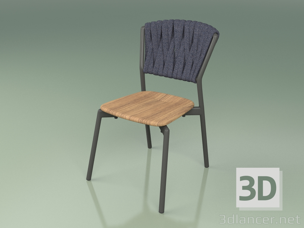 modèle 3D Chaise 220 (Métal Fumée, Teck, Ceinture Rembourrée Gris-Bleu) - preview