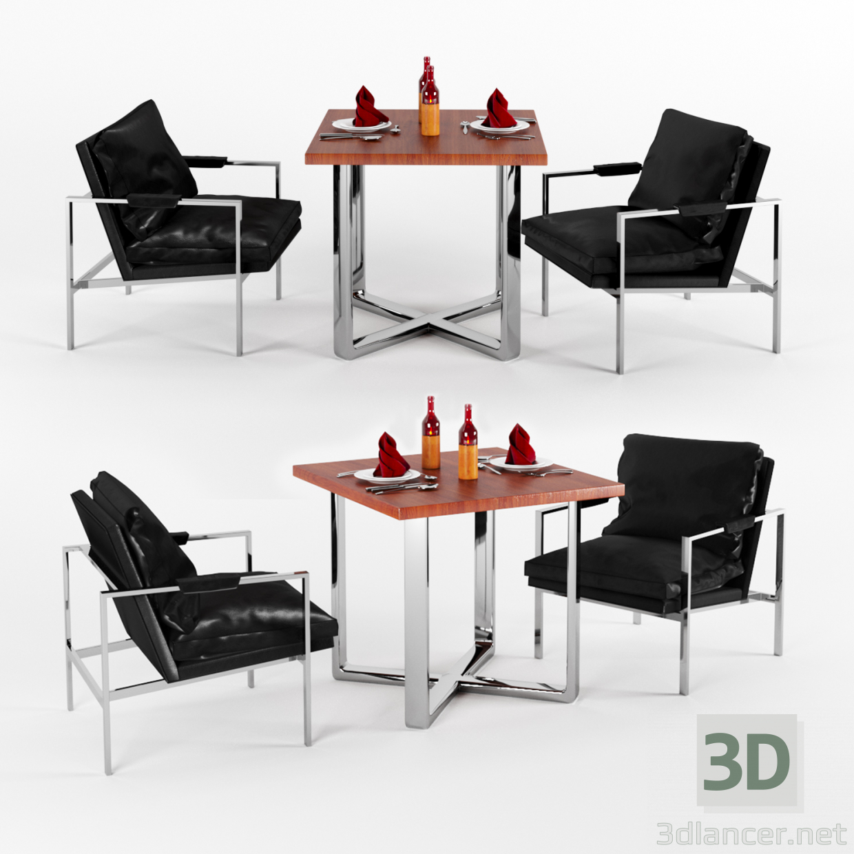 3d Unusual Chrome Lounge Chairs In Leather At модель купить - ракурс