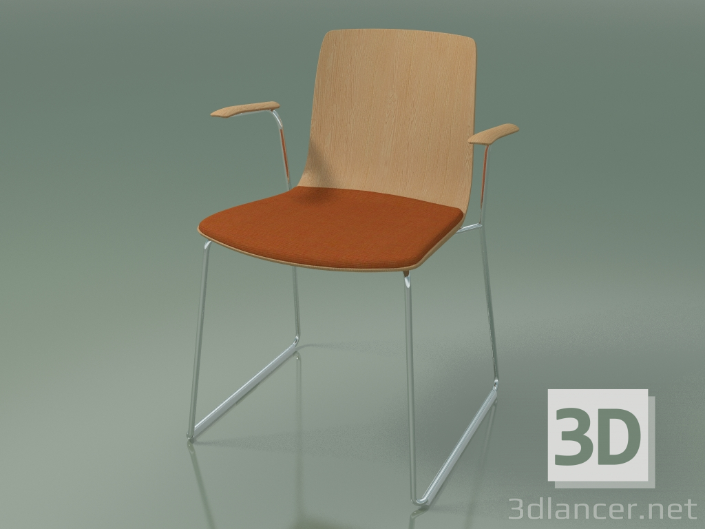 3d модель Стілець 3984 (на санчатах, з подушкою на сидінні, з підлокітниками, oak) – превью