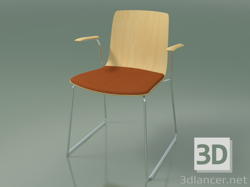 3d model Chair 3984 (on a sled, with a pillow on the seat, with armrests, natural birch) - preview